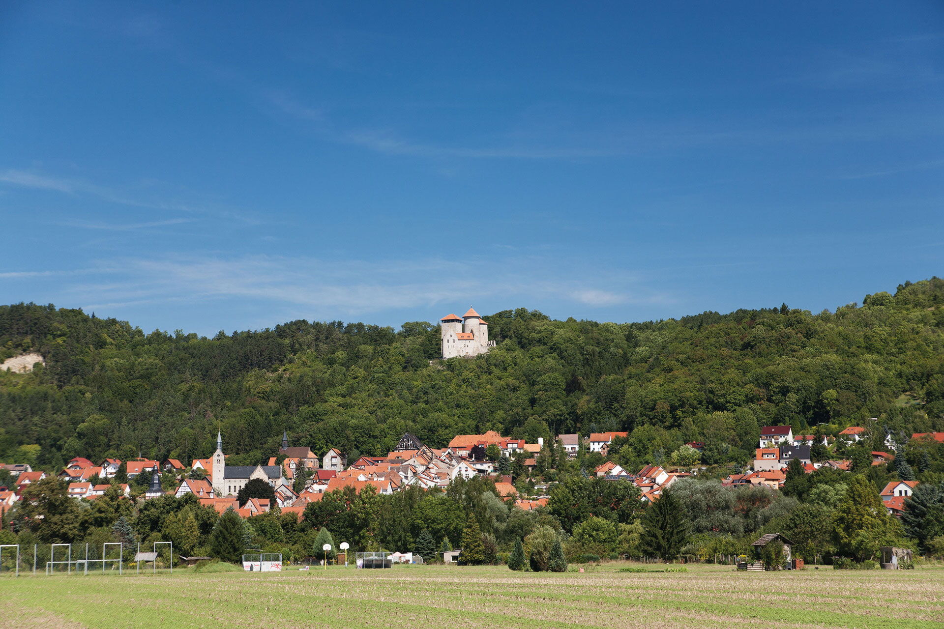 Blick auf Treffurt im Werratal mit Burg Normannstein